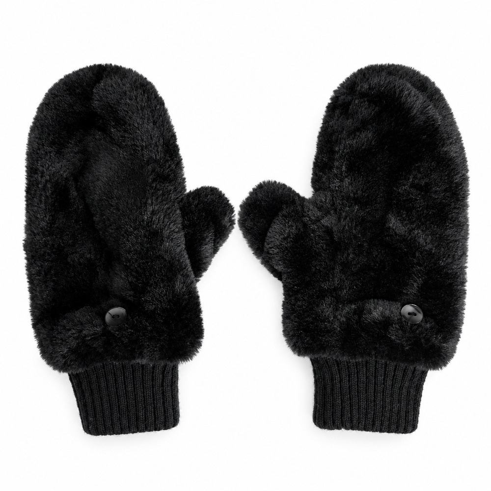 House of Harlow 1960 OS Mittens Convertible Faux Fur Fingerless Black Winter